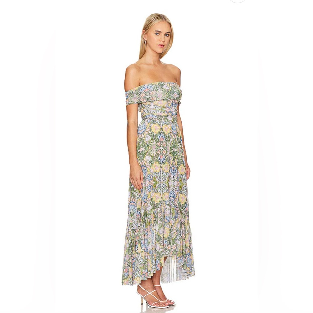 Misa Los Angeles Strapless Floral Dress - Green and Purple - Picture 4 of 4